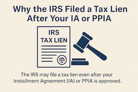 IRS tax lien document with a judge's gavel beside it.